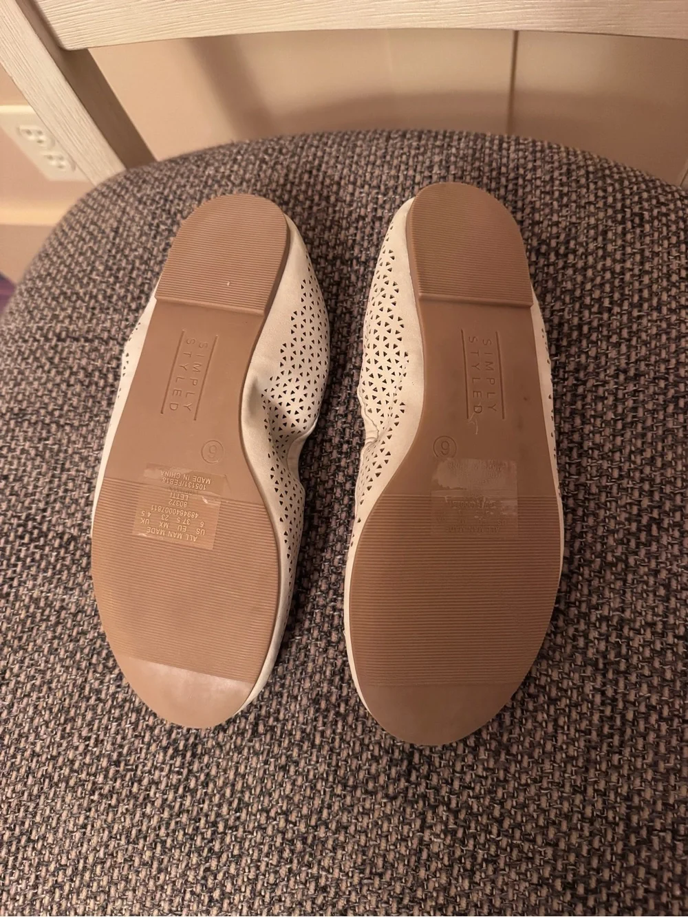 Simply Styled Cream Perforated Ballet Flats with Bow